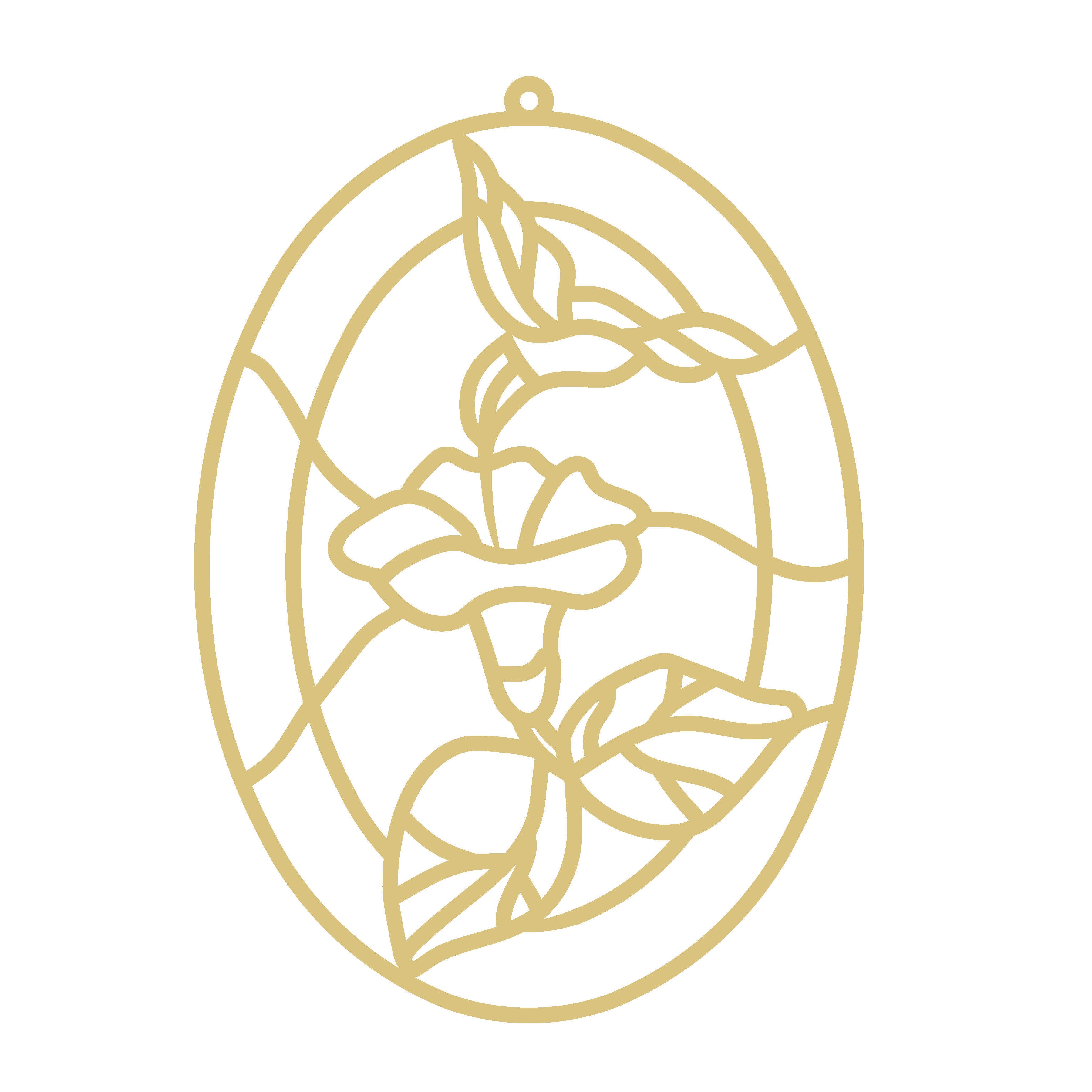 Faux Stained Glass Laser Cut Oval MDF Cutout Humming Bird with Lilly Flower - Unfinished For DIY