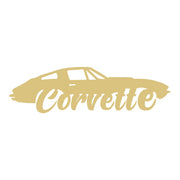 Design By Line Car Silhouette MDF Cutout With Corvette Script - Unfinished for DIY