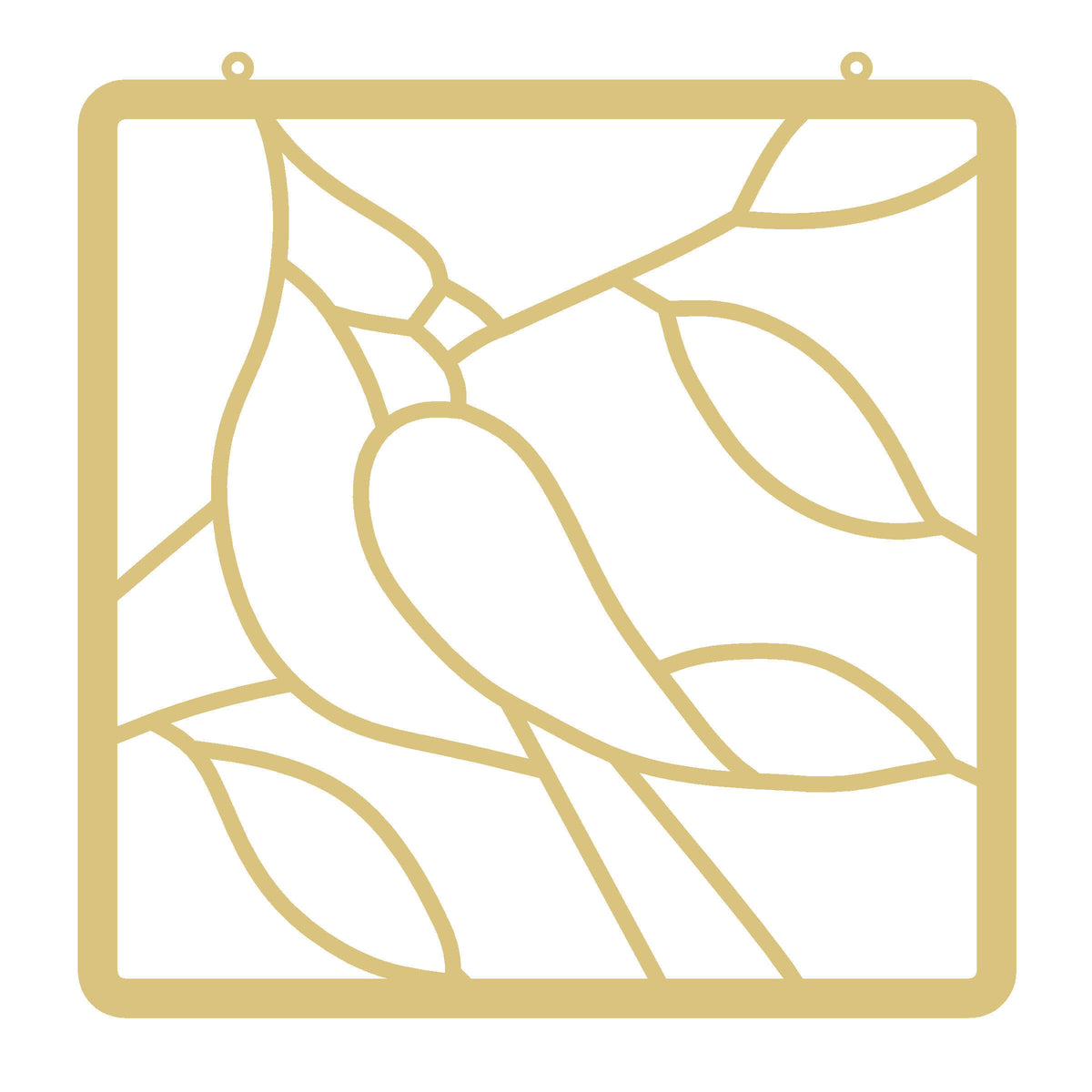 Faux Stained Glass Laser Cut MDF Cutout Rounded Square Cardinal Bird Silhouette With Leaves - Unfinished For DIY