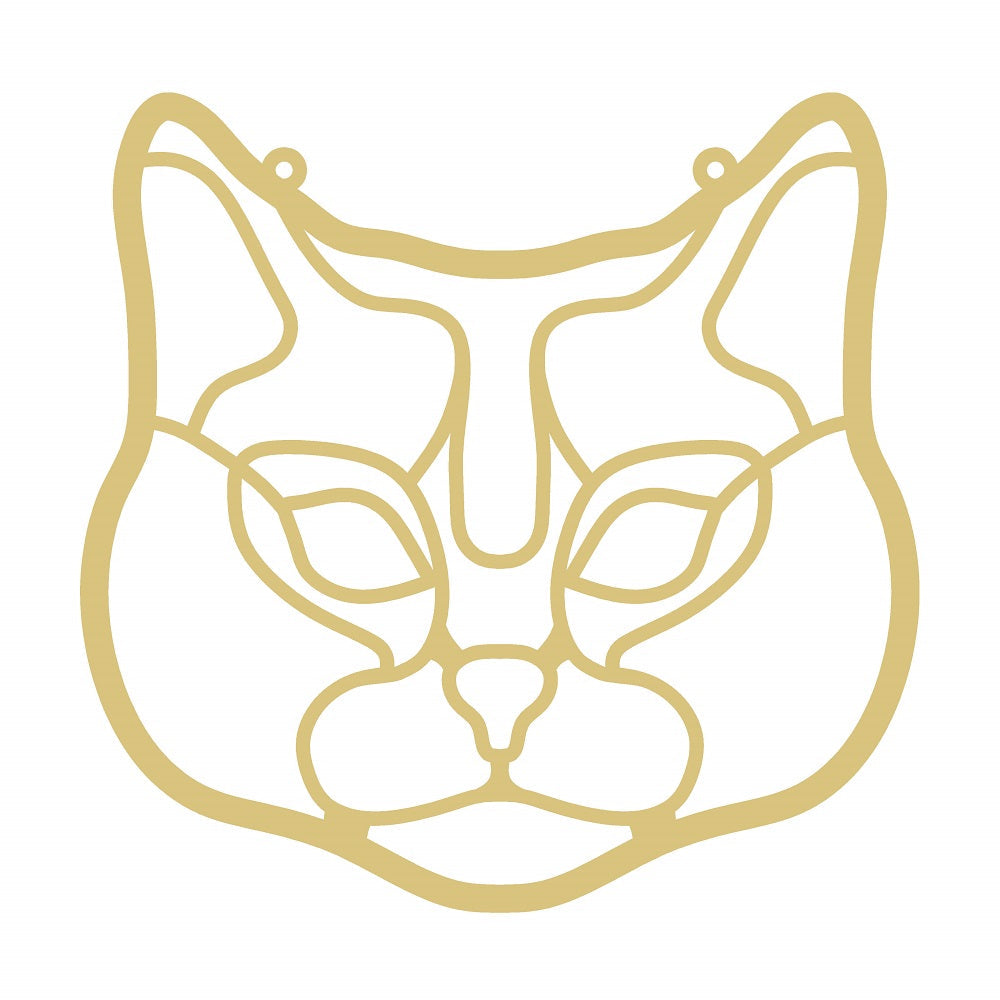 Faux Stained Glass Laser Cut MDF Cutout Cat Face Silhouette - Unfinished For DIY