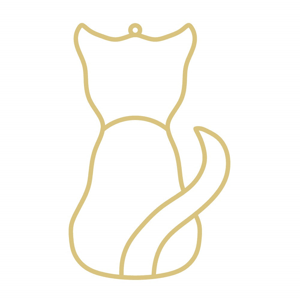 Faux Stained Glass Laser Cut MDF Cutout Cat Silhouette Sitting With Curled Tail - Unfinished For DIY