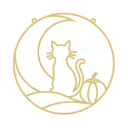 Cat & Pumpkin with Moon Faux Stained Glass Frame | MDF Cutout | Cozy DIY Paintable Craft | Resin & Crushed Glass Blank