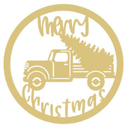 Basic Shape Round MDF Cutout Merry Christmas Truck With Tree - Unfinished For DIY