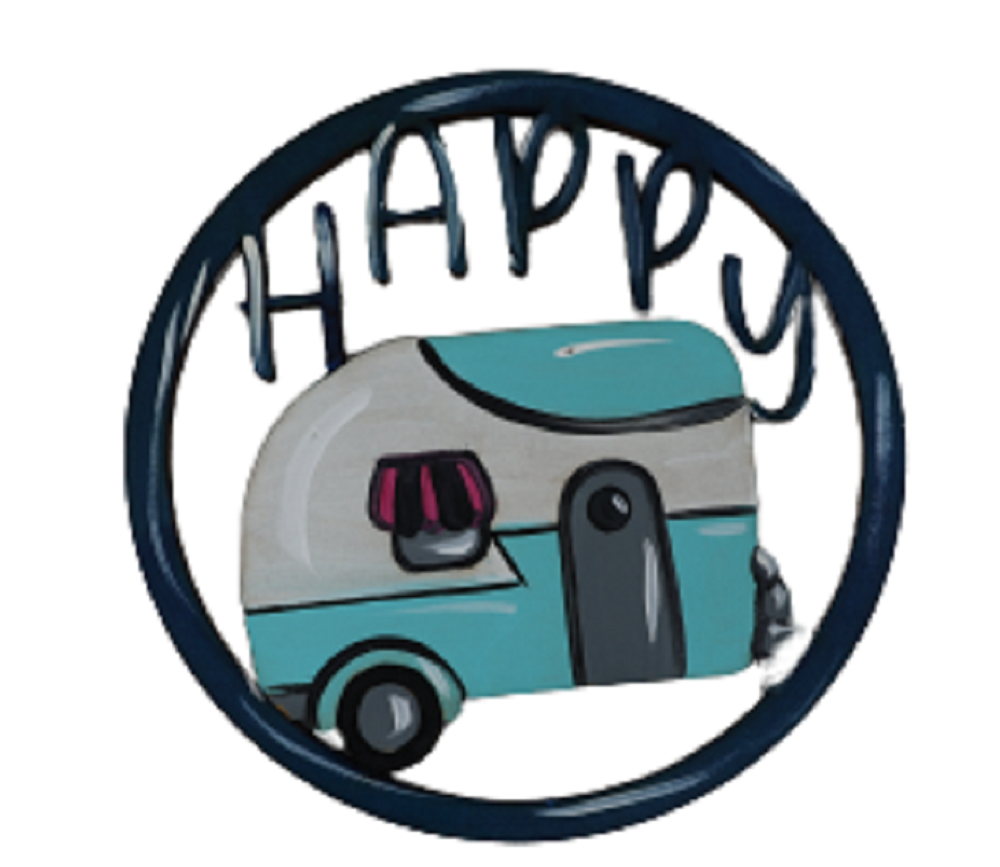 Basic Shape Round MDF Cutout Happy Camper - Unfinished For DIY