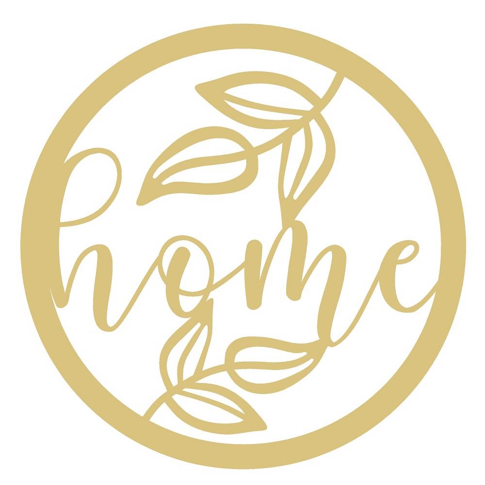 Basic Shape Round MDF Cutout Home Script With Leaves - Unfinished For DIY