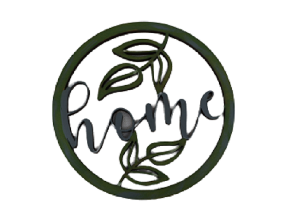 Basic Shape Round MDF Cutout Home Script With Leaves - Unfinished For DIY