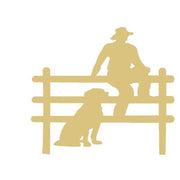 Basic Shape Cowboy On Fence MDF Cutout Silhouette With Dog - Unfinished For DIY