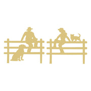 Basic Shape Silhouette MDF Cutout Cowboy And Cowgirl On Fence With Dog And Cat - Unfinished For DIY
