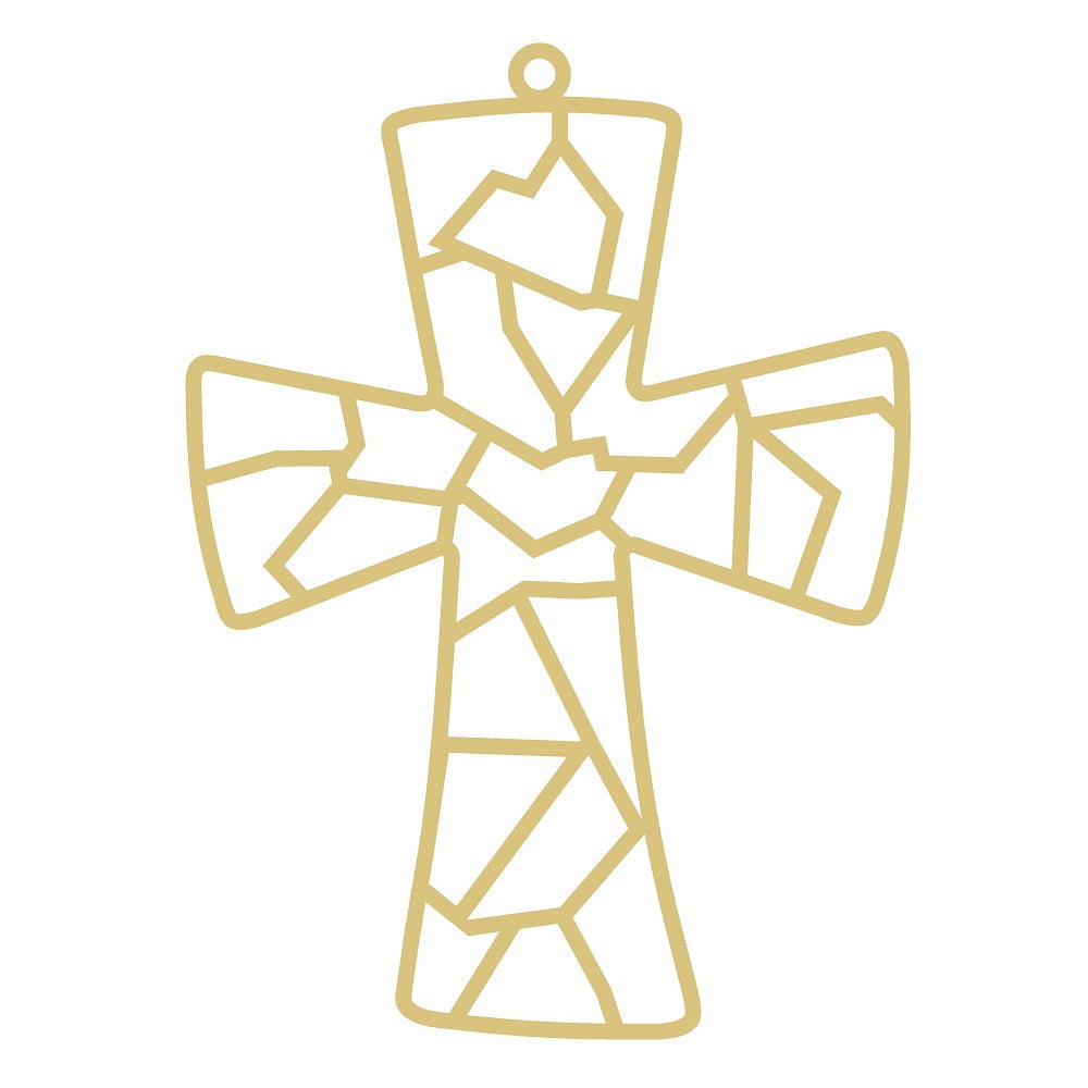 Faux Stained Glass Laser Cut Cross MDF Cutout Geometric Mosaic - Unfinished For DIY
