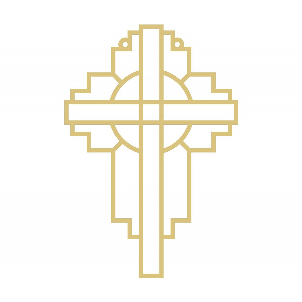 Faux Stained Glass Laser Cut Cross MDF Cutout Geometric Cross With Circle Center And Step Edge Detailing - Unfinished For DIY