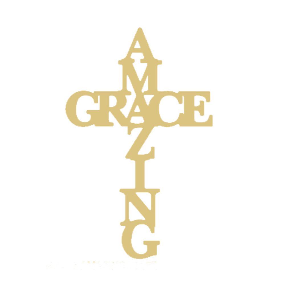 Basic Shape Cross MDF Cutout Amazing Grace - Unfinished For DIY