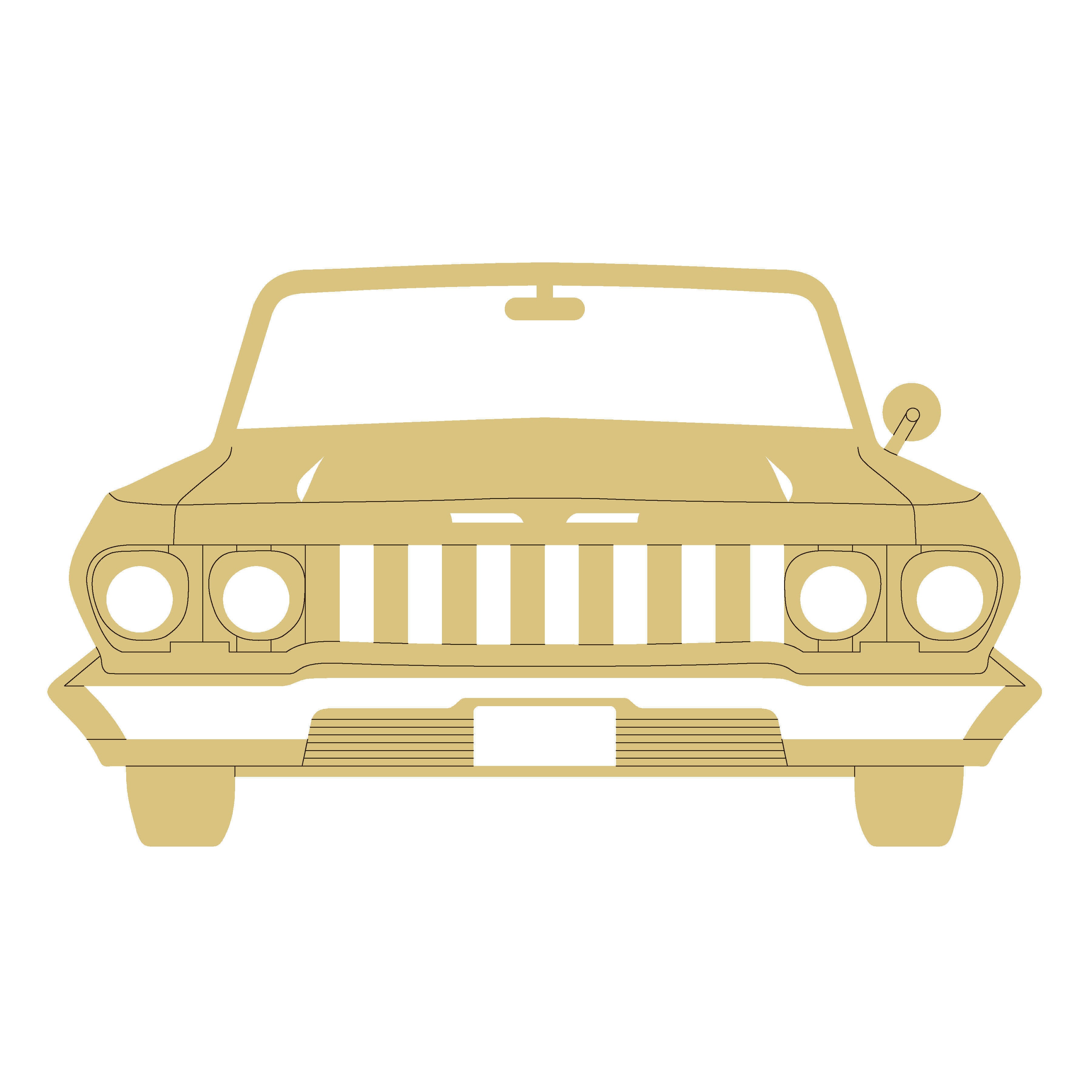 Design By Line Car MDF Cutout Front View Classic Vehicle Silhouette - Unfinished For DIY