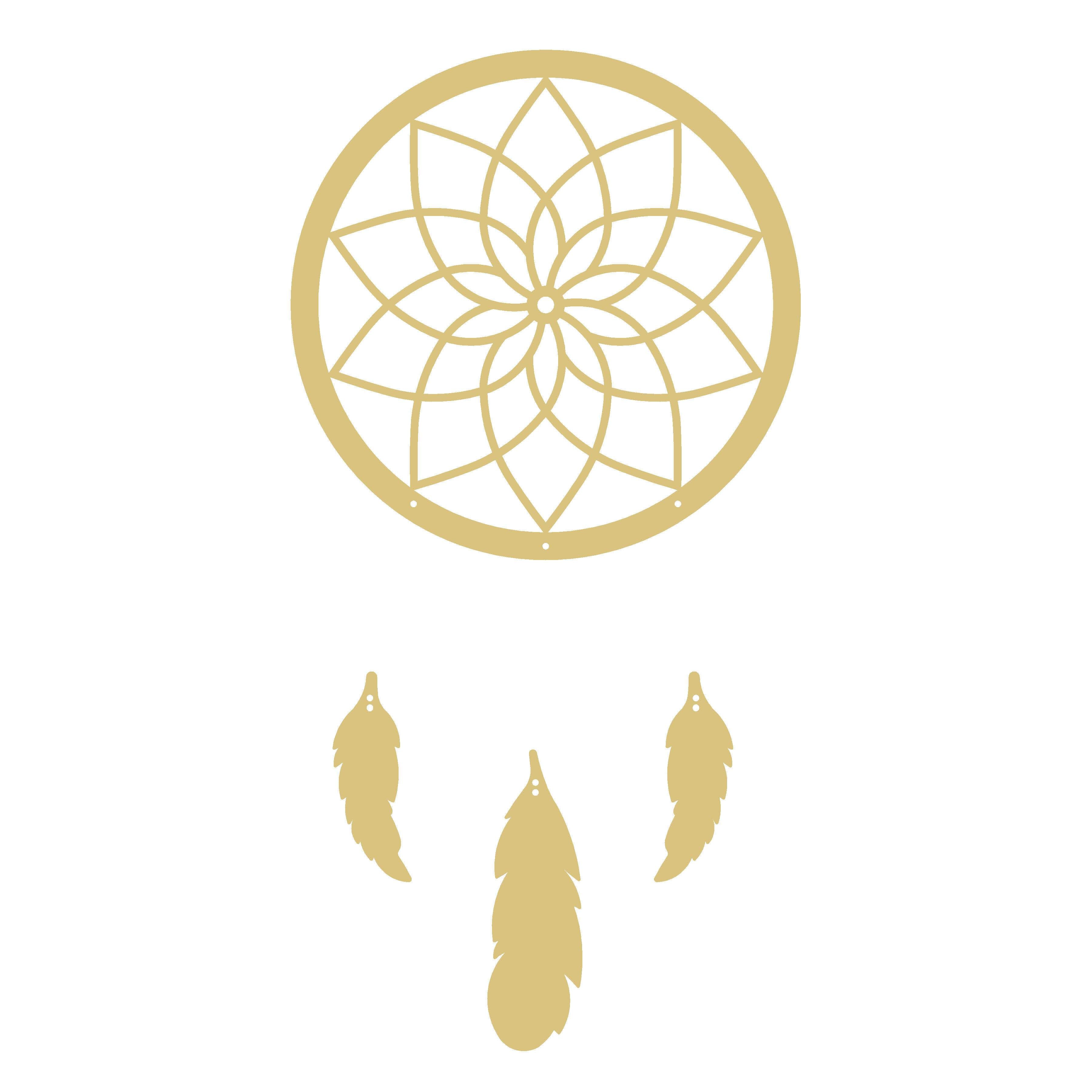 Basic Shape Round Dream Catcher MDF Cutout Mandala Web With Three Feathers - Unfinished For DIY