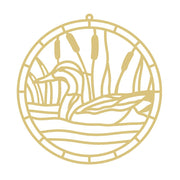Faux Stained Glass Laser Cut MDF Cutout Round Duck On Water In Marsh With Reeds - Unfinished For DIY