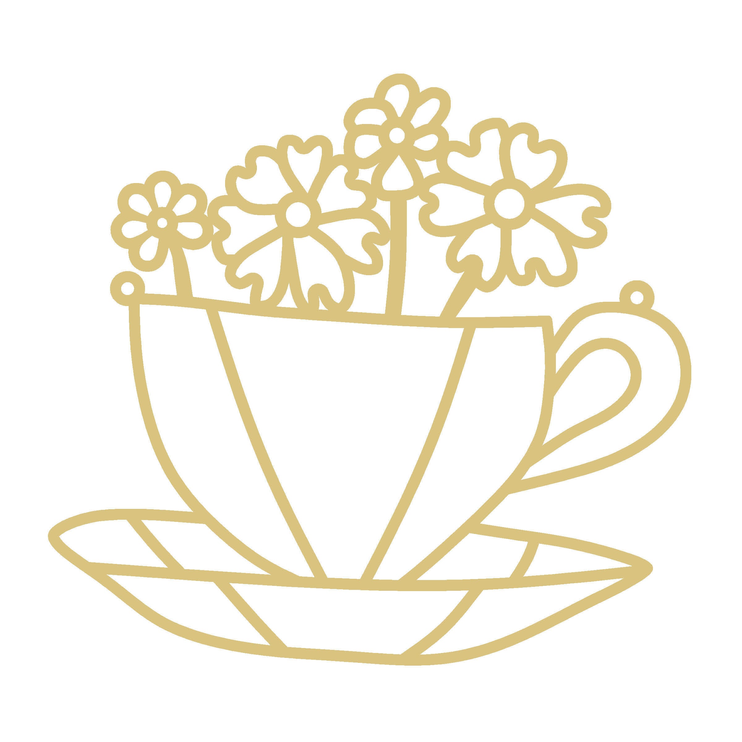 Faux Stained Glass Tea Cup Flowers MDF Cutout Frame - Unfinished For DIY