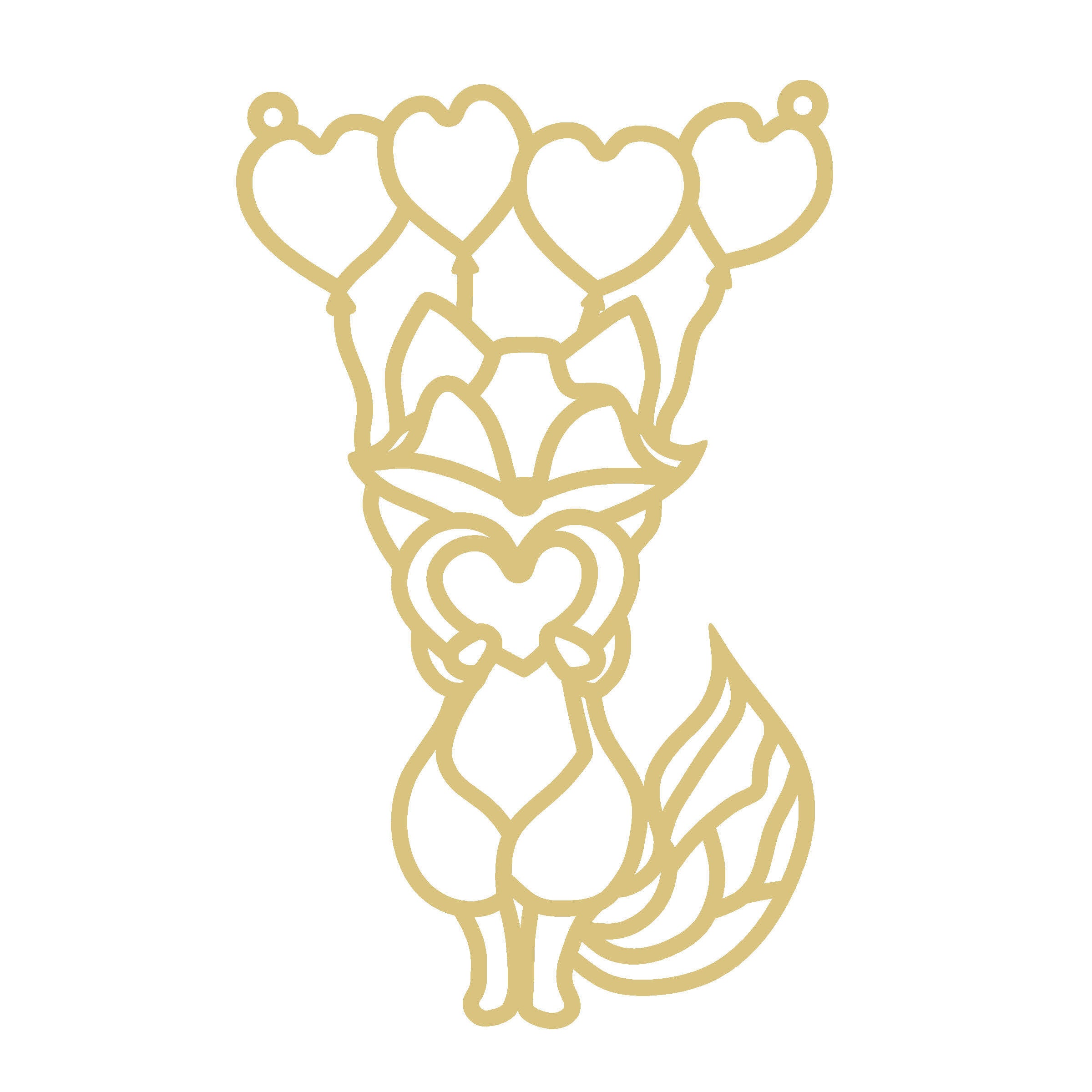 Faux Stained Glass Fox With Heart Ballons MDF Cutout Frame - Unfinished For DIY