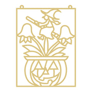 Faux Stained Glass Laser Cut MDF Cutout Rectangle Halloween Pumpkin In Flower Pot - Unfinished For DIY