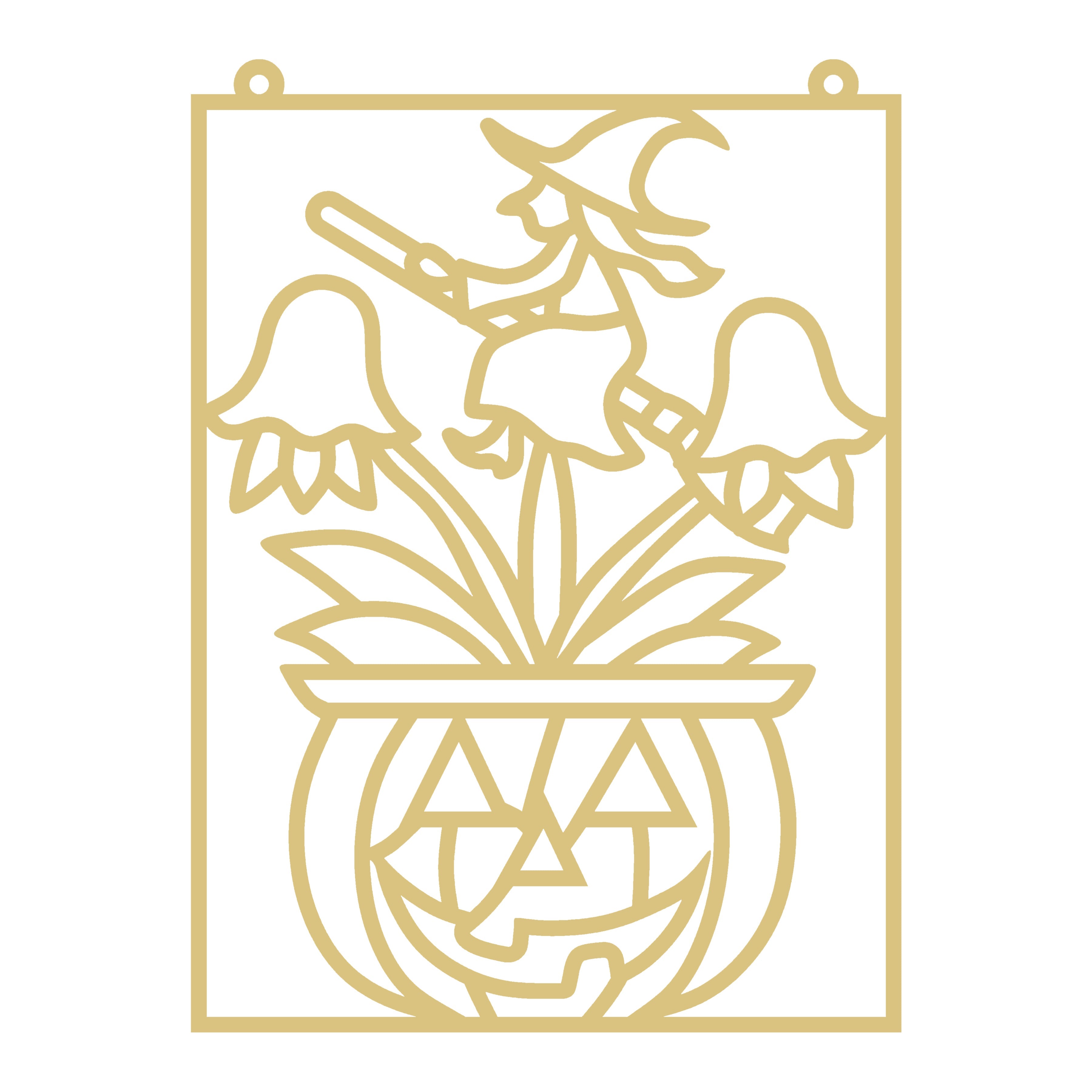 Faux Stained Glass Laser Cut MDF Cutout Rectangle Halloween Pumpkin In Flower Pot - Unfinished For DIY