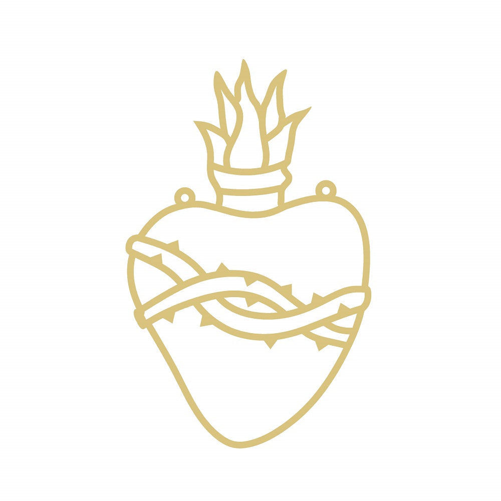 Faux Stained Glass Laser Cut Heart MDF Cutout Flame Top With Thorn Band - Unfinished For DIY