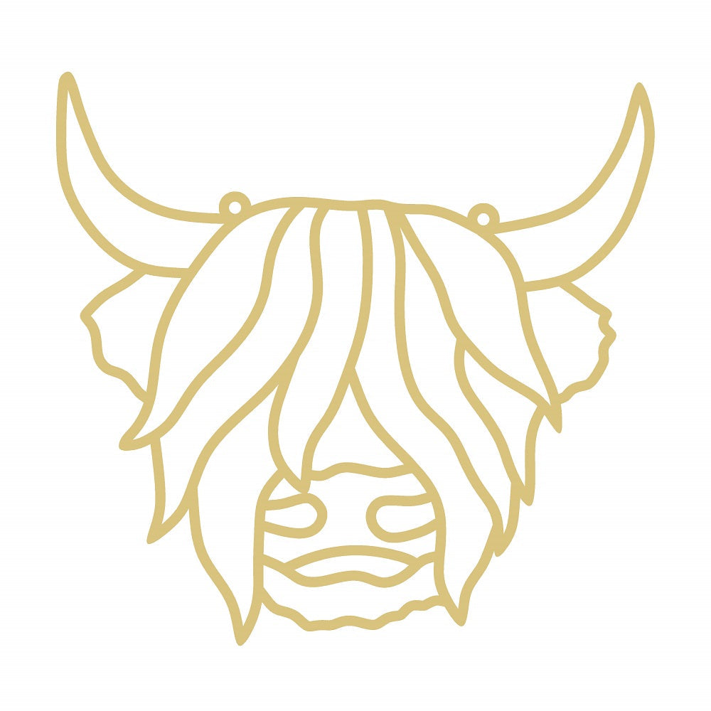 Faux Stained Glass Laser Cut MDF Cutout Highland Cow Head With Long Forelock - Unfinished For DIY