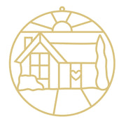 Faux Stained Glass Ornament MDF Cutout House With A Sun - Unfinished For DIY