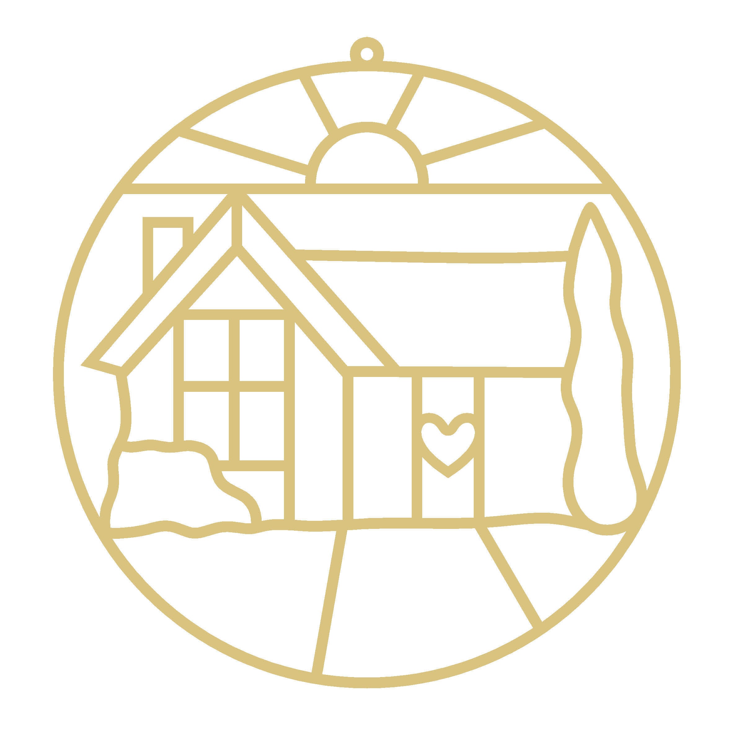 Faux Stained Glass Ornament MDF Cutout House With A Sun - Unfinished For DIY