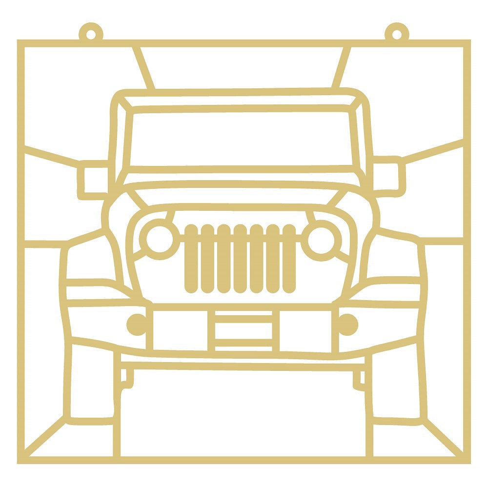 Faux Stained Glass Laser Cut Jeep Front View MDF Cutout Grille And Headlights Silhouette - Unfinished For DIY