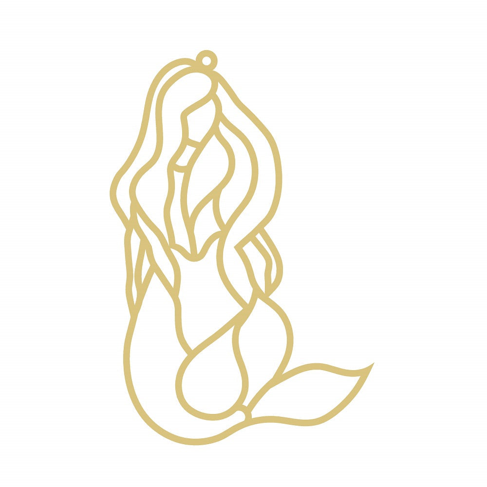 Faux Stained Glass Laser Cut MDF Cutout Sitting Mermaid Silhouette Style 21 - Unfinished For DIY