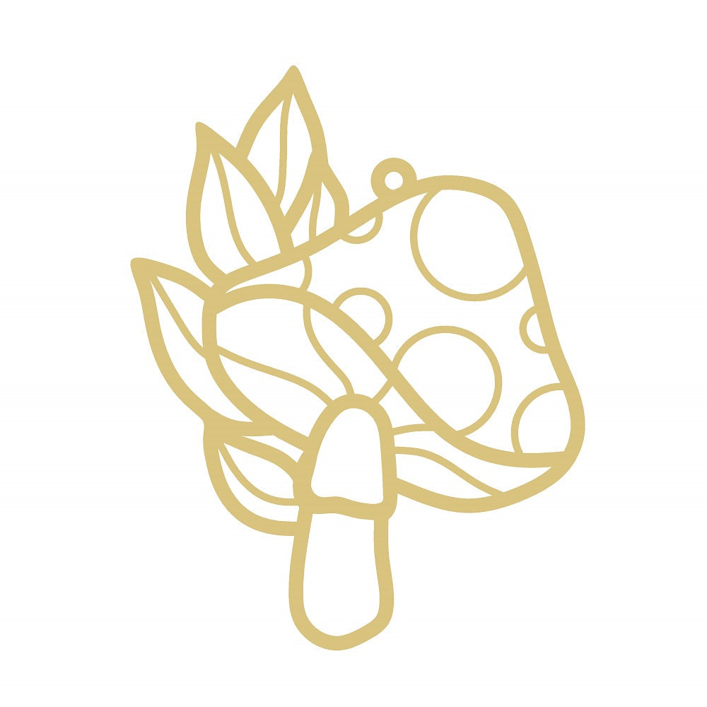 Faux Stained Glass Laser Cut MDF Cutout Mushroom With Leaf Accents And Dotted Cap - Unfinished For DIY