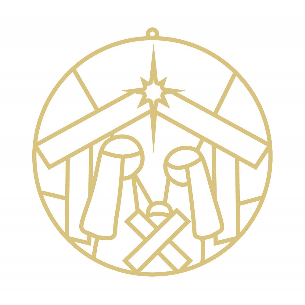 Faux Stained Glass Laser Cut Round MDF Cutout Nativity Scene - Unfinished For DIY