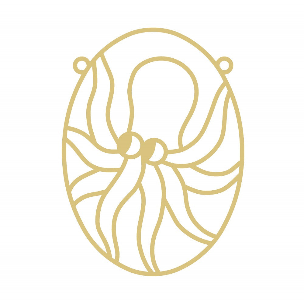 Faux Stained Glass Laser Cut MDF Cutout Oval Octopus Line Art - Unfinished For DIY