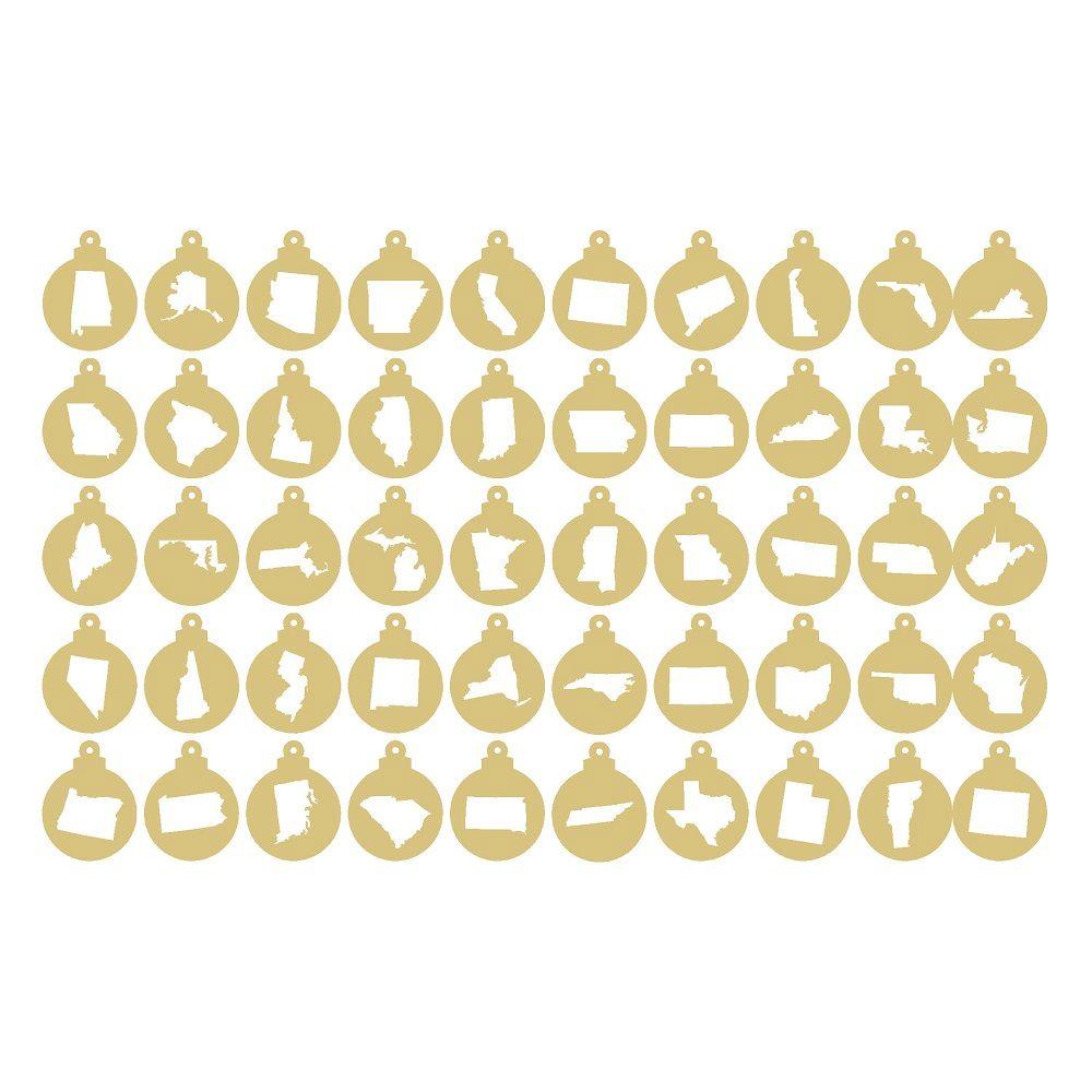 Basic Shape Ornament MDF Cutout US State - Unfinished For DIY