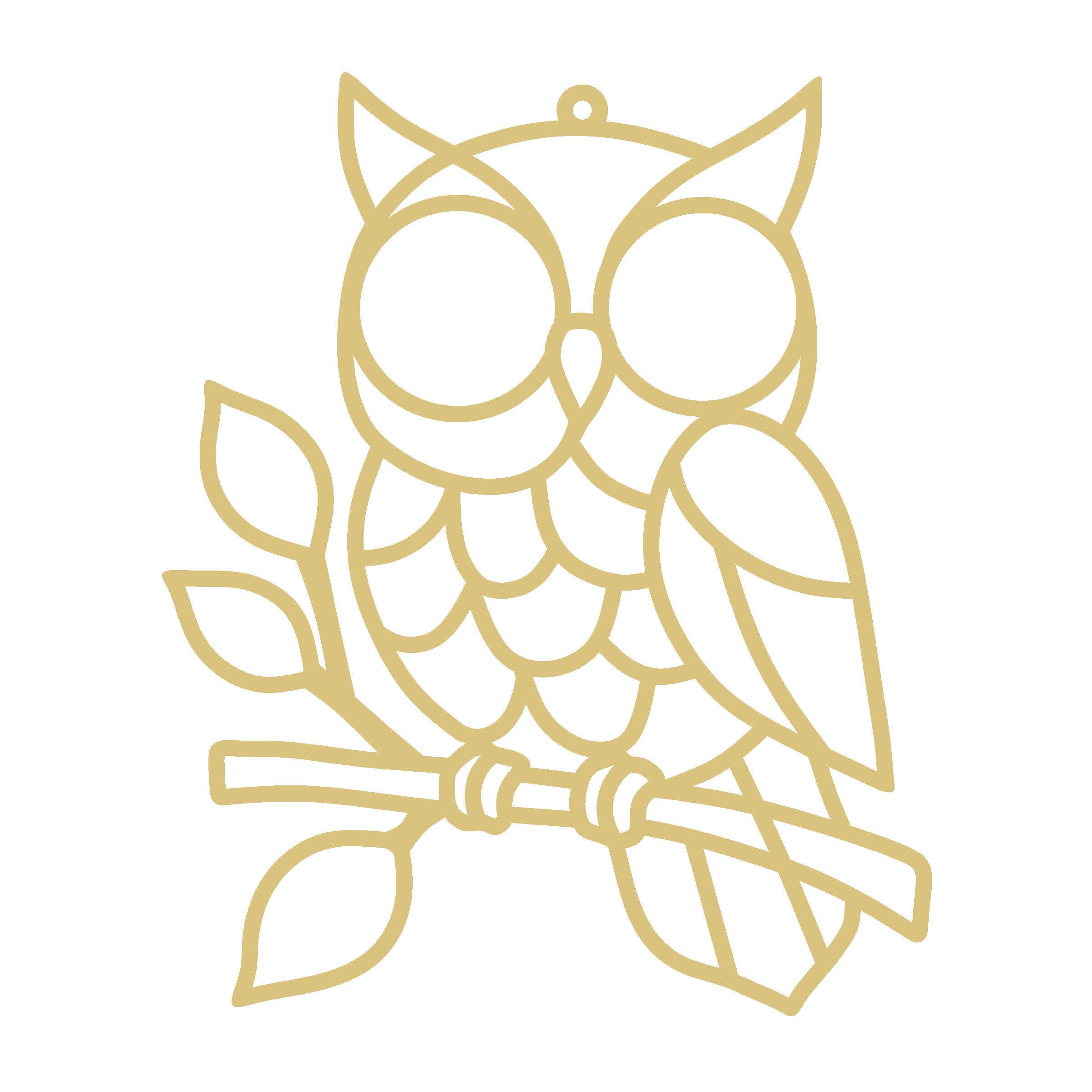 Faux Stained Glass Owl on a Branch  Scene MDF Cutout Frame - Unfinished For DIY