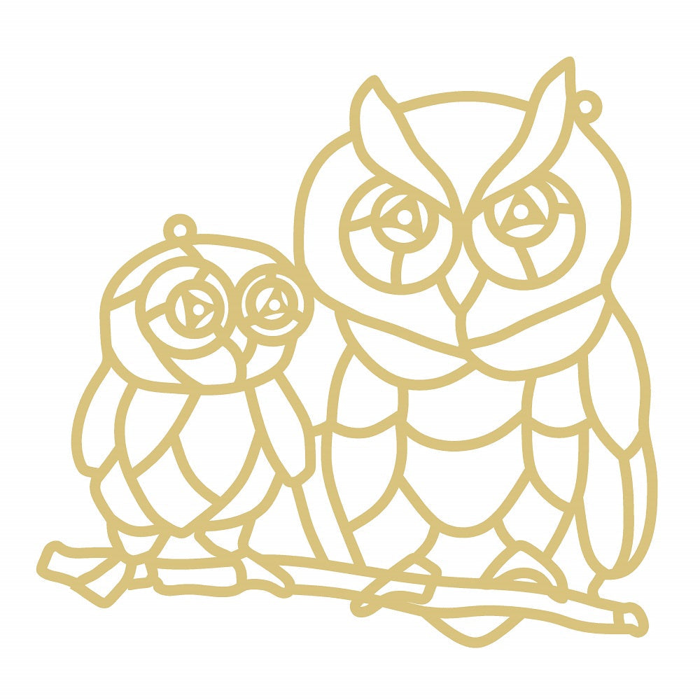 Faux Stained Glass Laser Cut MDF Cutout Owl Duo On Branch Silhouette - Unfinished For DIY