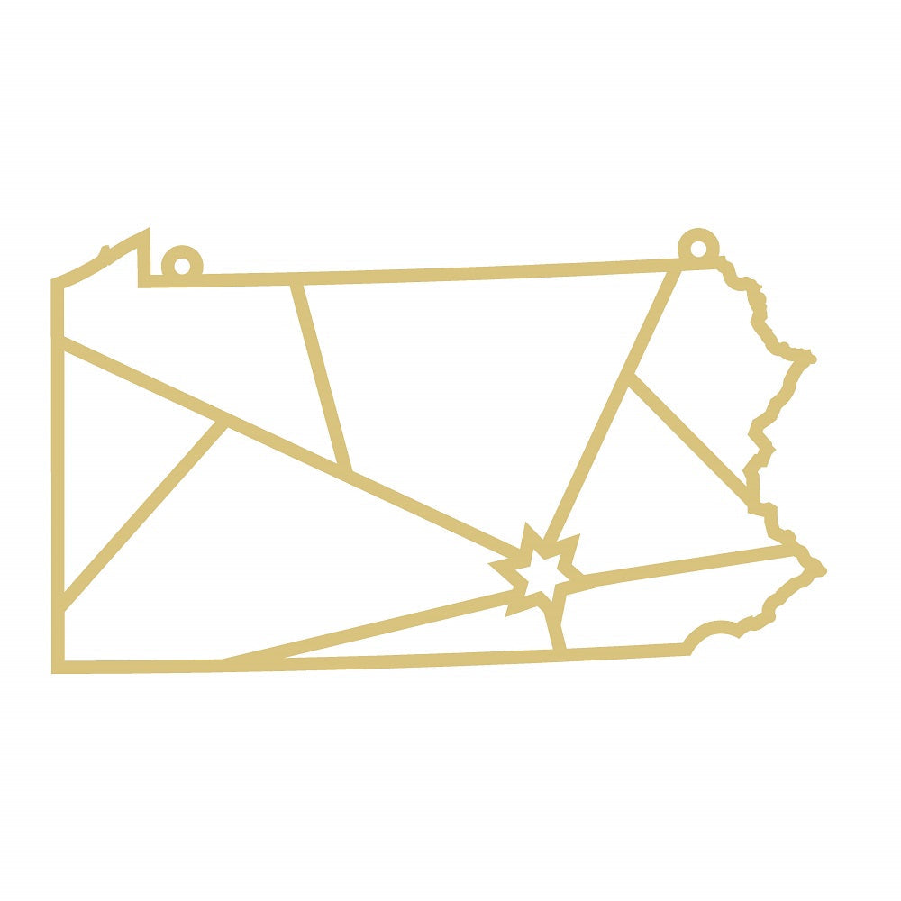 Faux Stained Glass Laser Cut MDF Cutout Pennsylvania State Geometric Map With Star - Unfinished For DIY