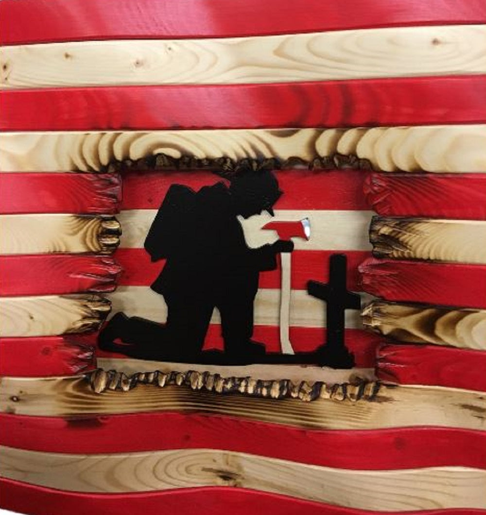 Basic Shape Kneeling Firefighter MDF Cutout Praying Fireman - Unfinished For DIY