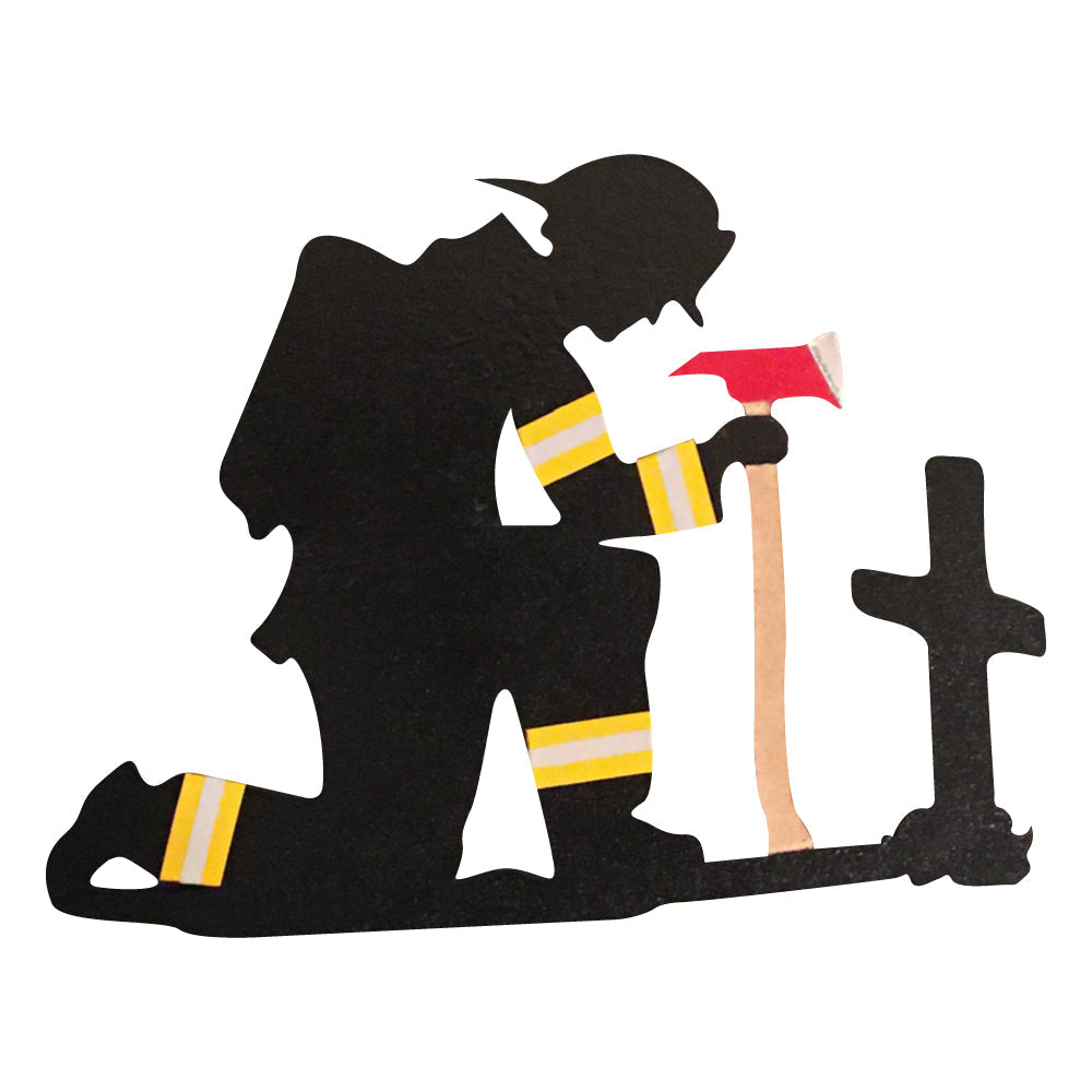 Basic Shape Kneeling Firefighter MDF Cutout Praying Fireman - Unfinished For DIY