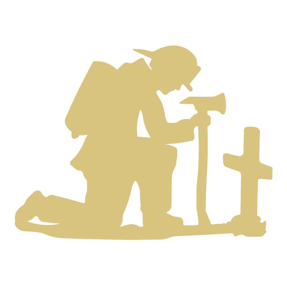 Basic Shape Kneeling Firefighter MDF Cutout Praying Fireman - Unfinished For DIY