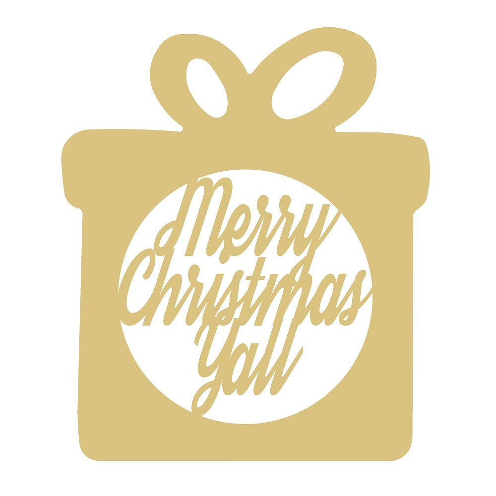 Basic Shape Gift Box MDF Cutout Merry Christmas Yall - Unfinished For DIY