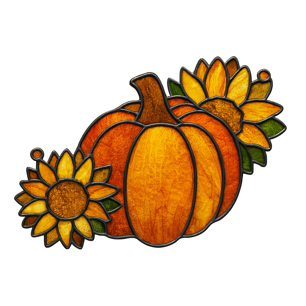 Faux Stained Glass Laser Cut MDF Cutout Pumpkin With Sunflowers - Unfinished For DIY