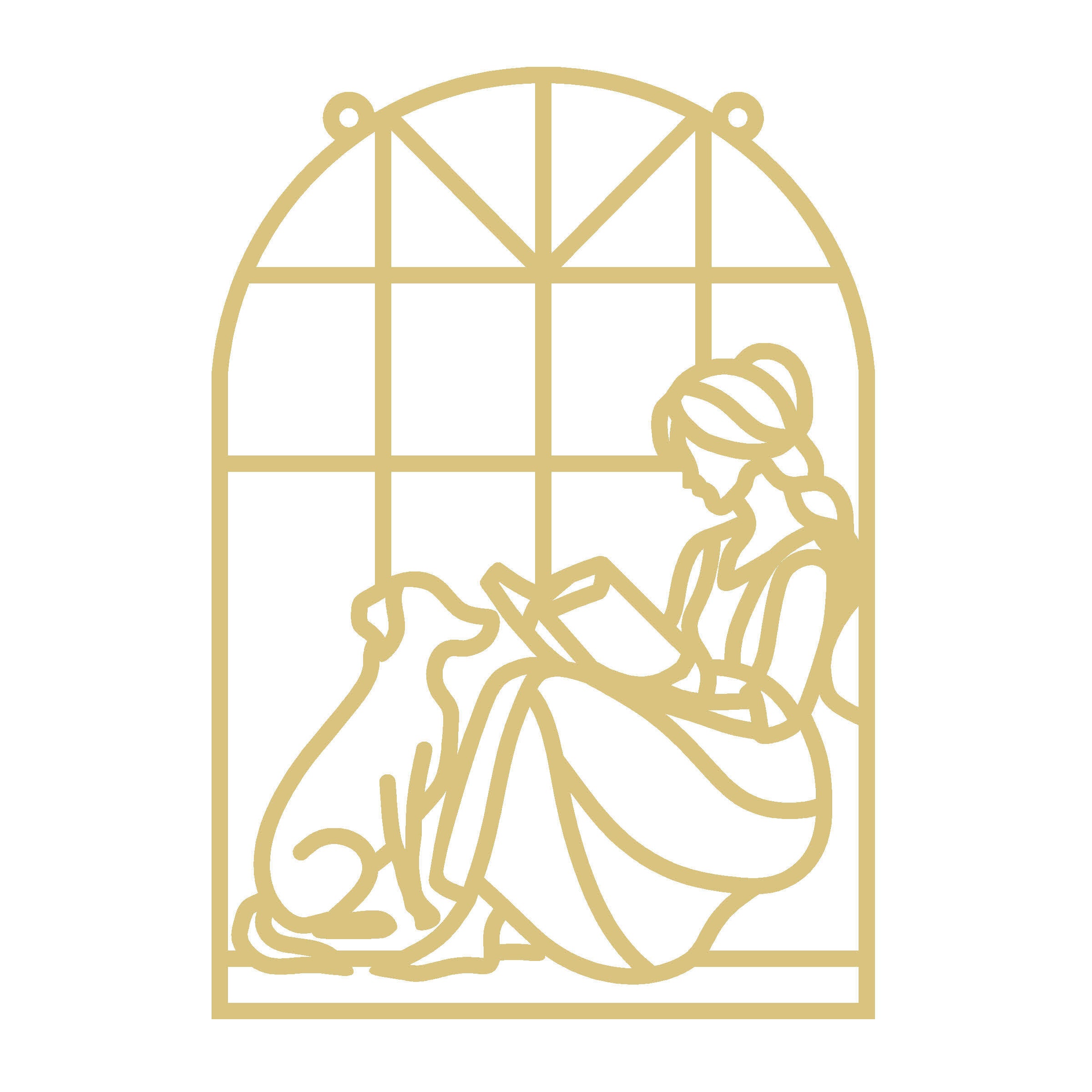 Faux Stained Glass Reading Girl MDF Cutout Frame - Unfinished For DIY