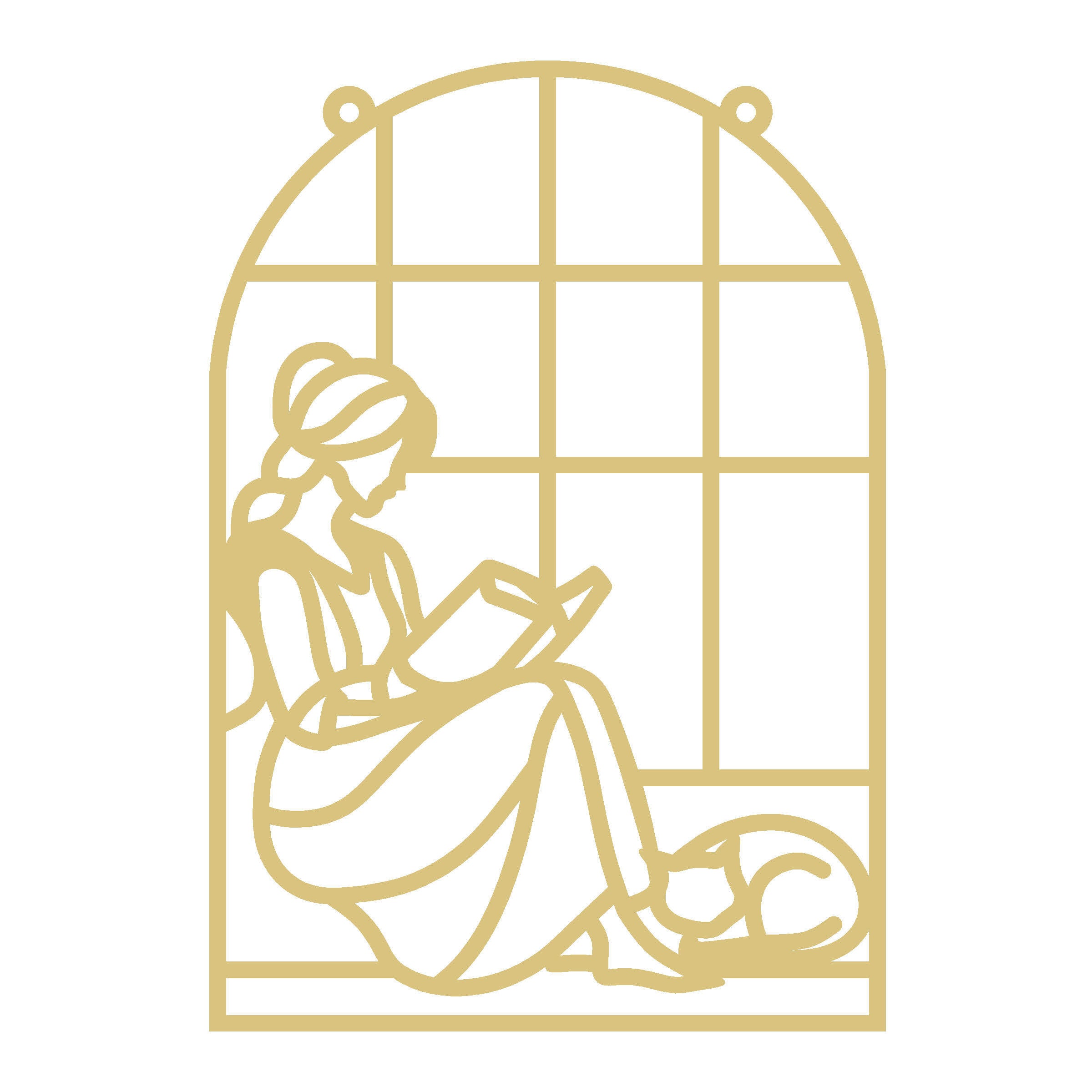 Faux Stained Glass Reading with Cat Girl MDF Cutout Frame - Unfinished For DIY