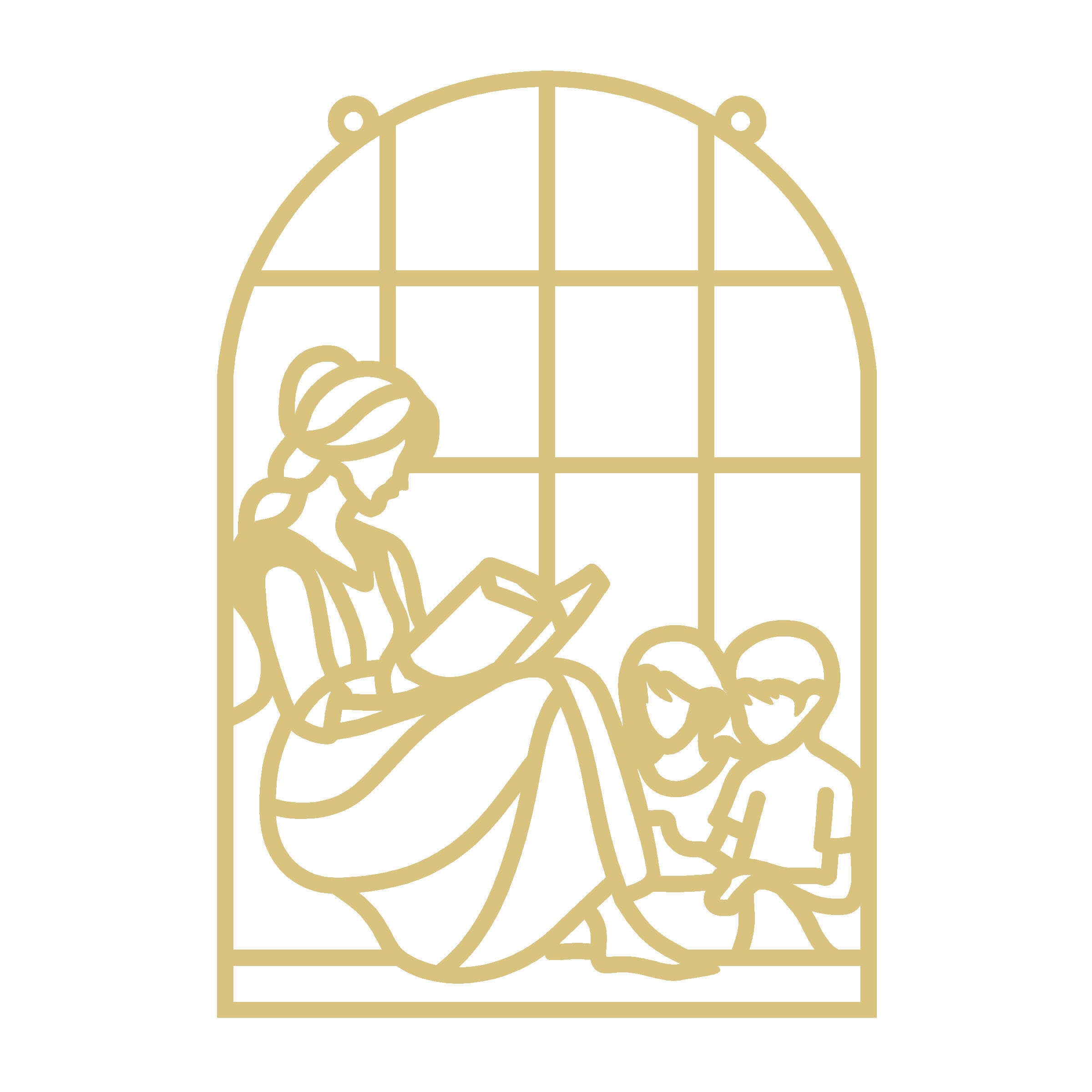 Mother Reading to Children Faux Stained Glass Frame | Reading Family MDF Cutout | Cozy DIY Paintable Craft | Resin & Crushed Glass Blank
