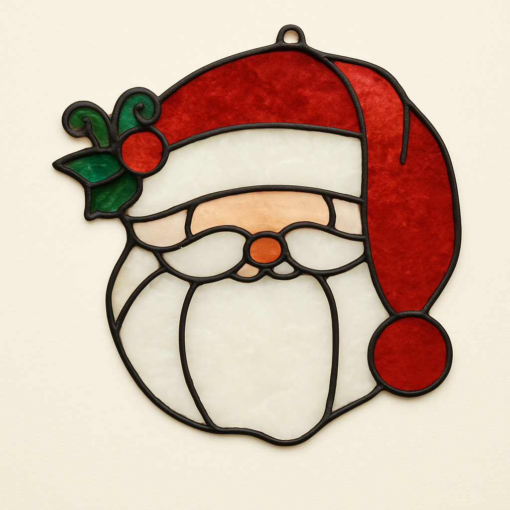 Faux Stained Glass Laser Cut Round MDF Cutout Santa Silhouette - Unfinished For DIY