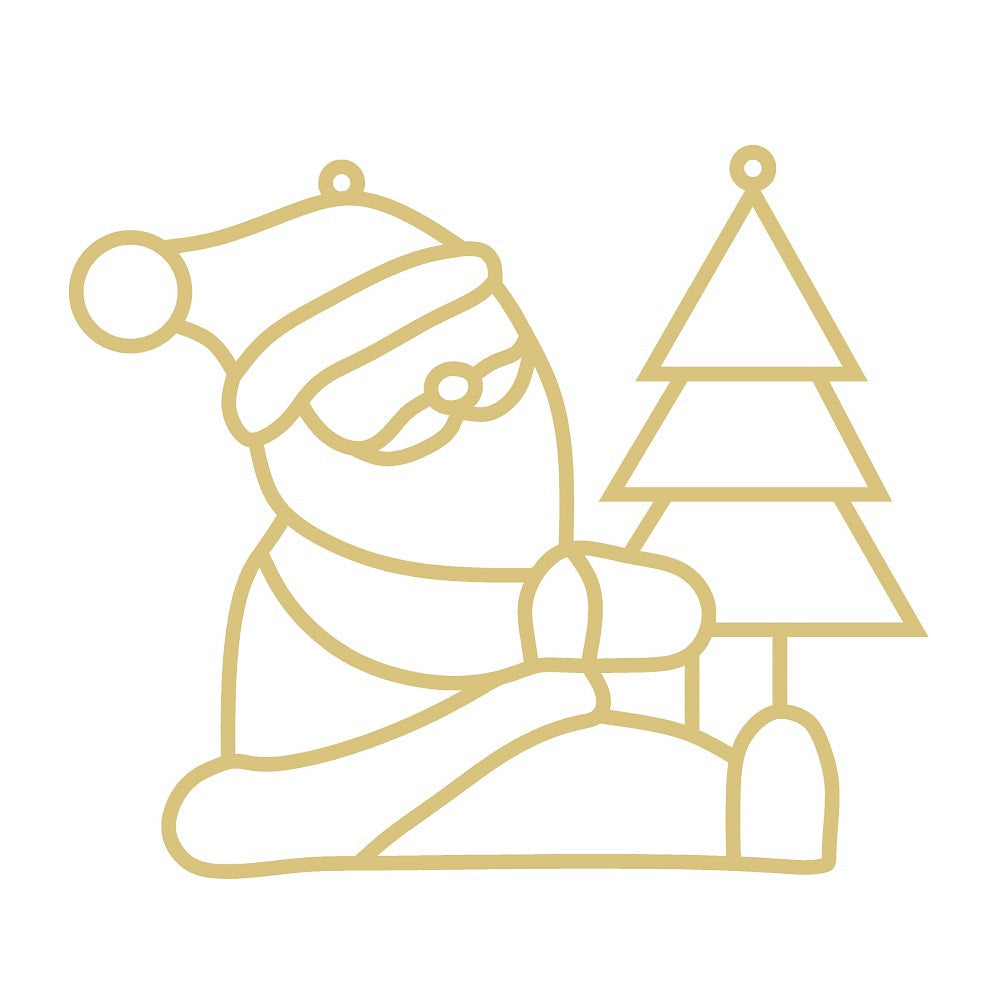 Faux Stained Glass Laser Cut Sitting Santa MDF Cutout With Christmas Tree - Unfinished For DIY