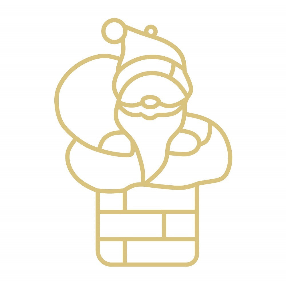 Faux Stained Glass Laser Cut MDF Cutout Silhouette Santa In Chimney - Unfinished For DIY