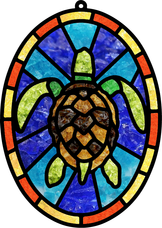Faux Stained Glass Laser Cut Oval MDF Cutout Sea Turtle Mosaic - Unfinished For DIY