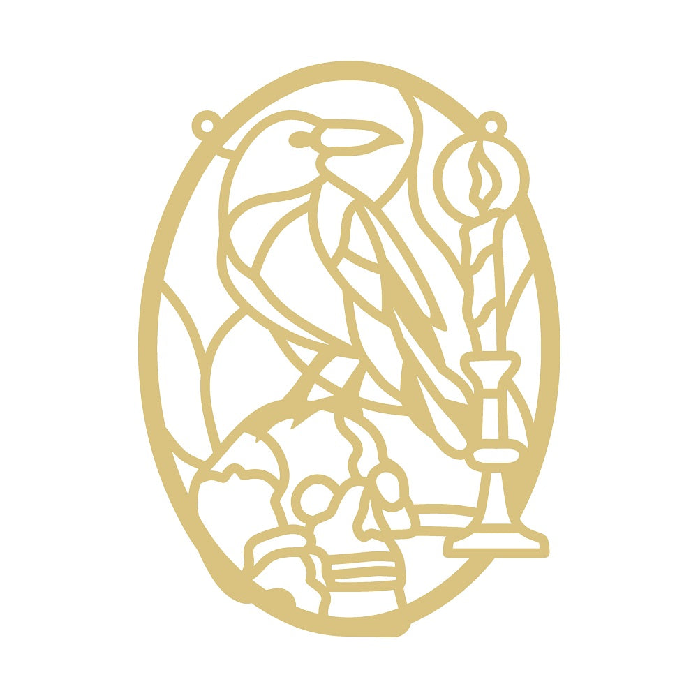 Faux Stained Glass Laser Cut Oval MDF Cutout Skull, Candle, Crow - Unfinished For DIY