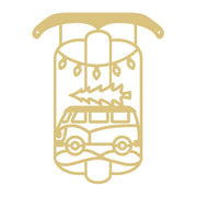 Christmas Camper Van with Tree Sled  l Faux Stained Glass Frame | MDF Cutout | Cozy DIY Paintable Craft | Resin & Crushed Glass Blank