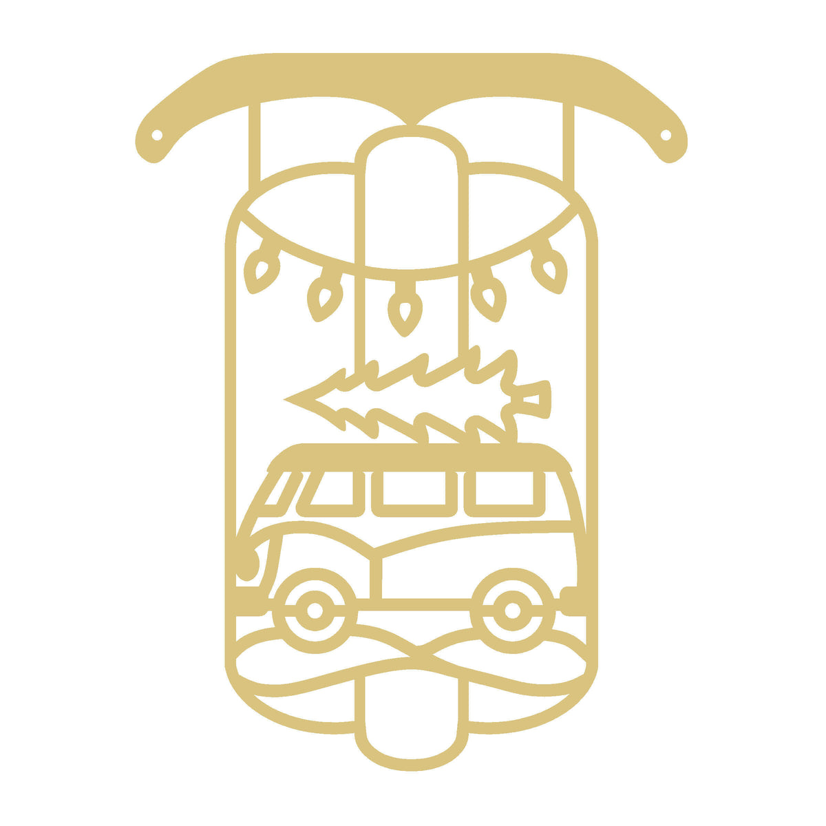 Christmas Camper Van with Tree Sled  l Faux Stained Glass Frame | MDF Cutout | Cozy DIY Paintable Craft | Resin & Crushed Glass Blank